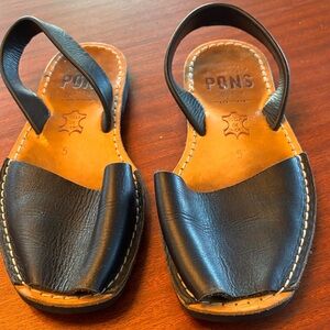 PONS Black Leather Slide Sandals